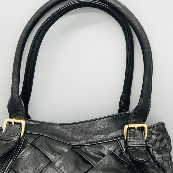 Gianni Bini hand bag tote weaved black gold buckle 5 pockets 12x14" READ - Picture 2 of 13